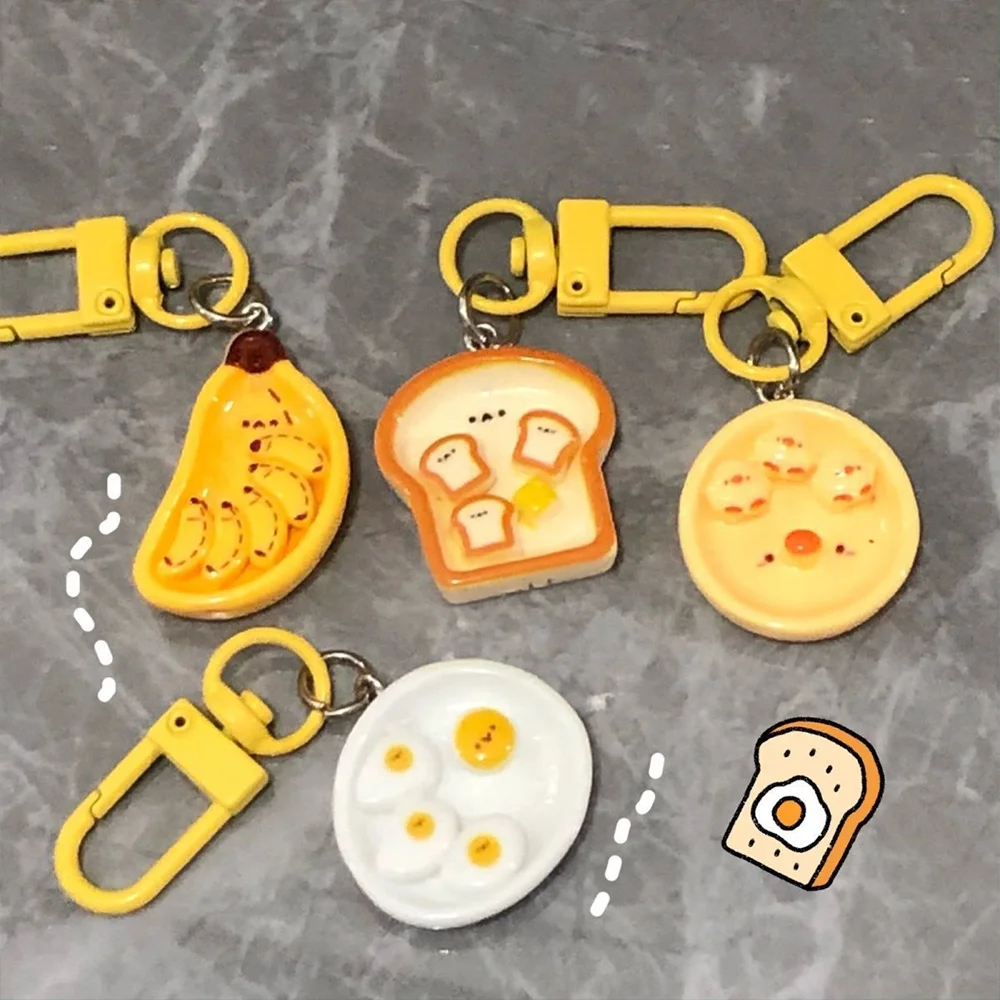 INS Mini Cute Poached Egg Cheese Pendant Funny Keychain Cartoon Simulated Food Key Chain Children Key Chains Schoolbag Pendant