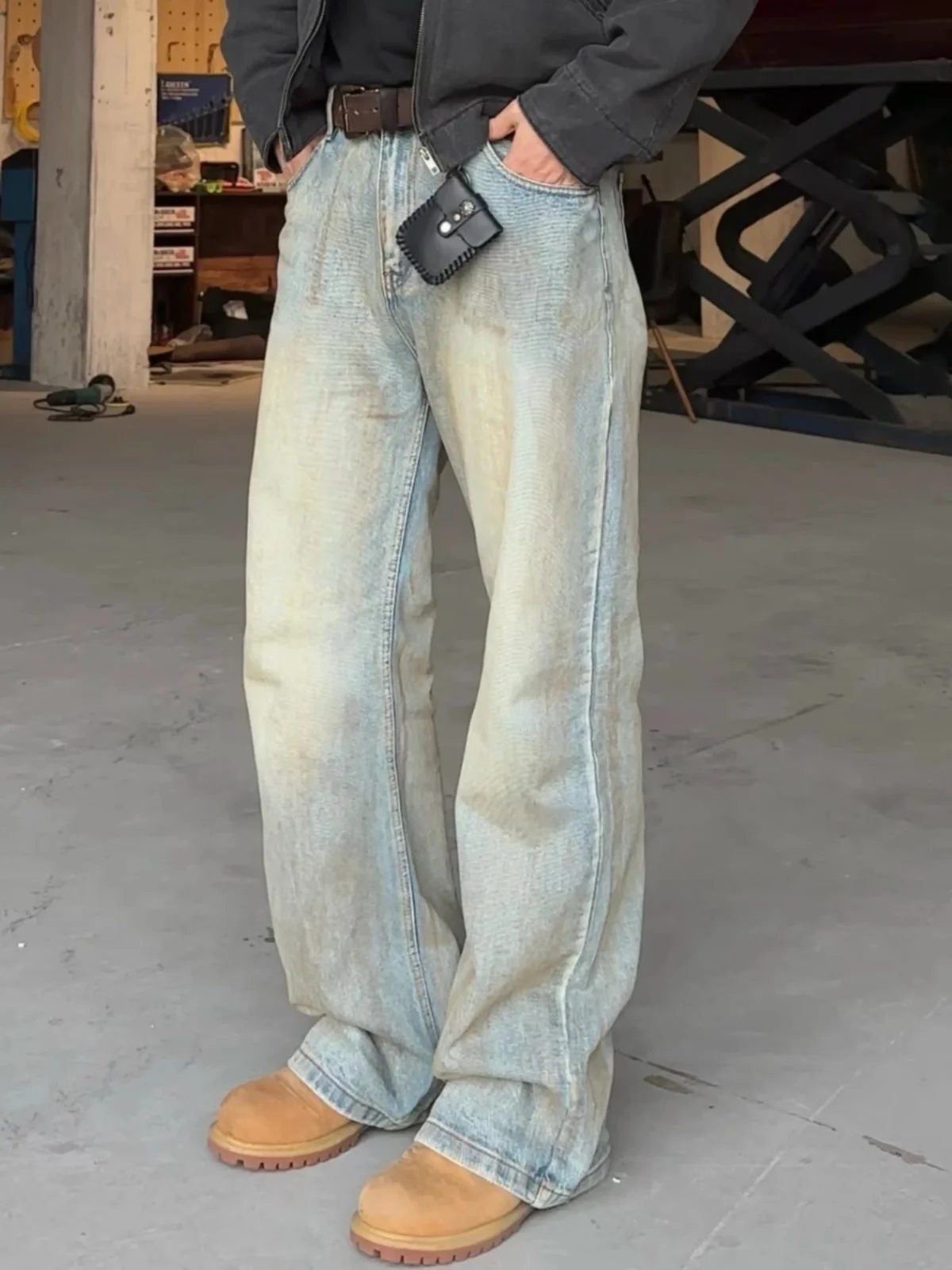 

American Retro Gradient Mud Dyeing Loose Straight Casual Jeans Men's Trendy High Street Design Long Pants Youth mid Waist