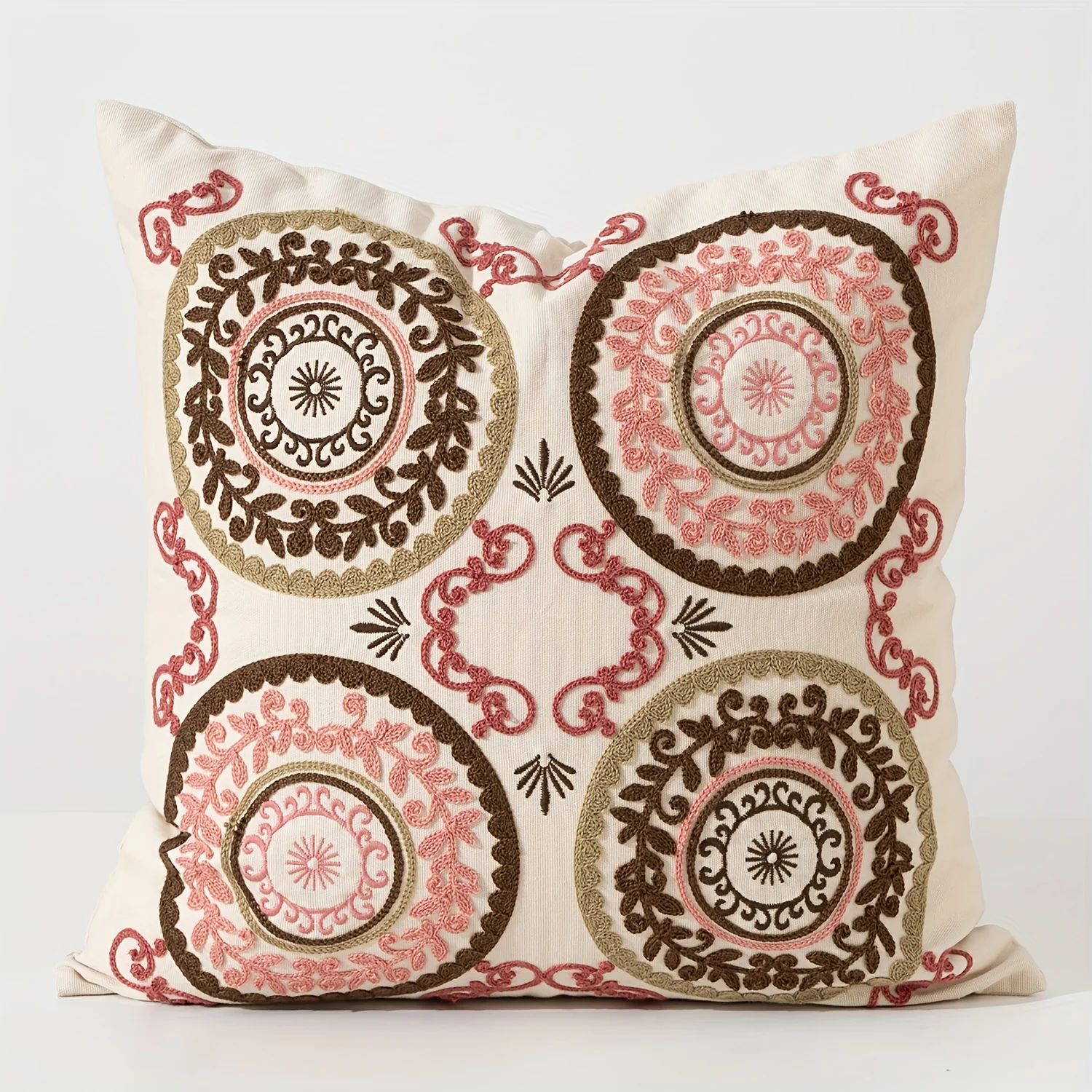 Double Sided Boho Pillow Cover Pink Brown Medallion Print Cushion Case for Sofa Living Room Bohemian Home Decor