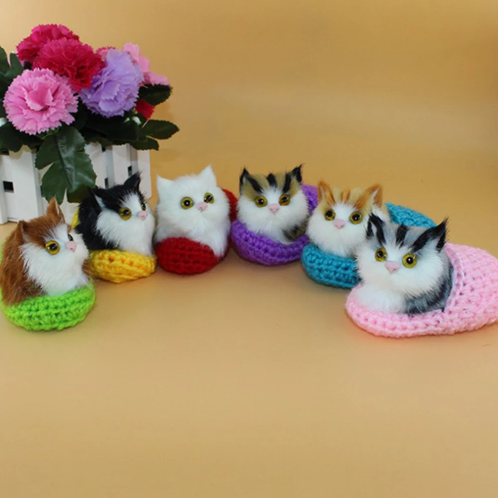 

Simulated Cat Slippers Desktop Decoration Toy Kitten Girls Kids Sleeping Chewing Toys Cute Bag Pendant