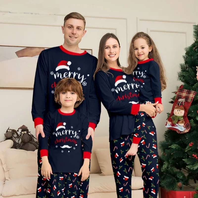 Christmas Family Matching Outfits Mother Father Kids Pajamas Set Santa Hat Print Loose Xmas Sleepwear Baby Romper Dog Clothes