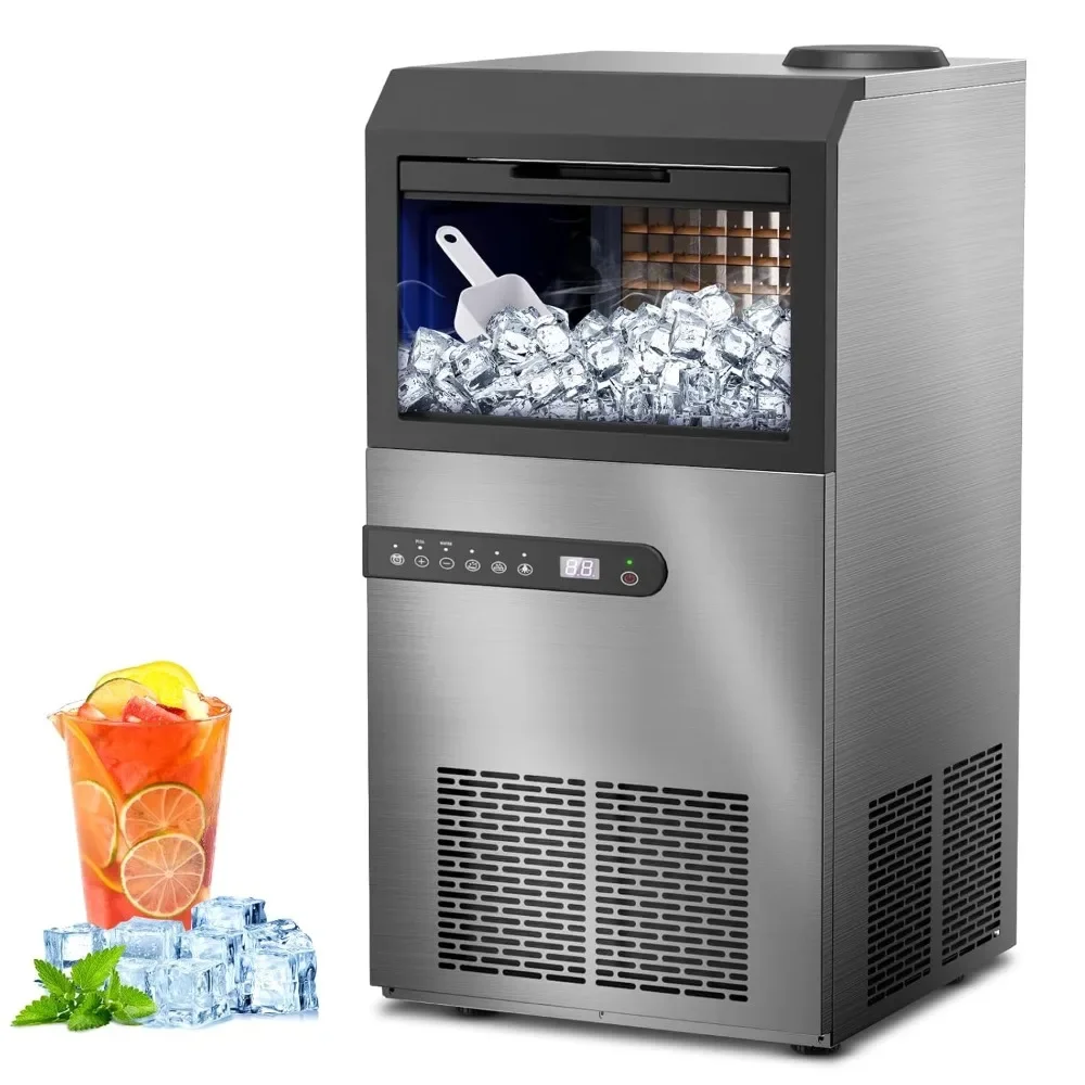 Ice Maker Machine, 100lbs/24H Stainless Steel Under Counter ice Machine with 45 Ice Cubes/Cycle, 2 Water Inlet Modes,