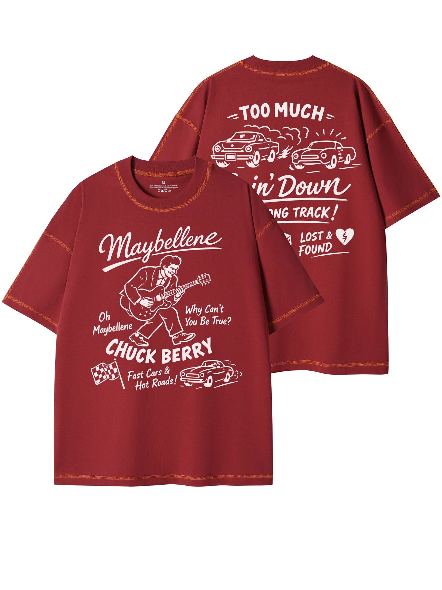 Chuck Berry Retro Style American Streetwear Design Loose Fit round Neck Short Sleeve T-Shirt Pure Cotton Rock Band Print Tee