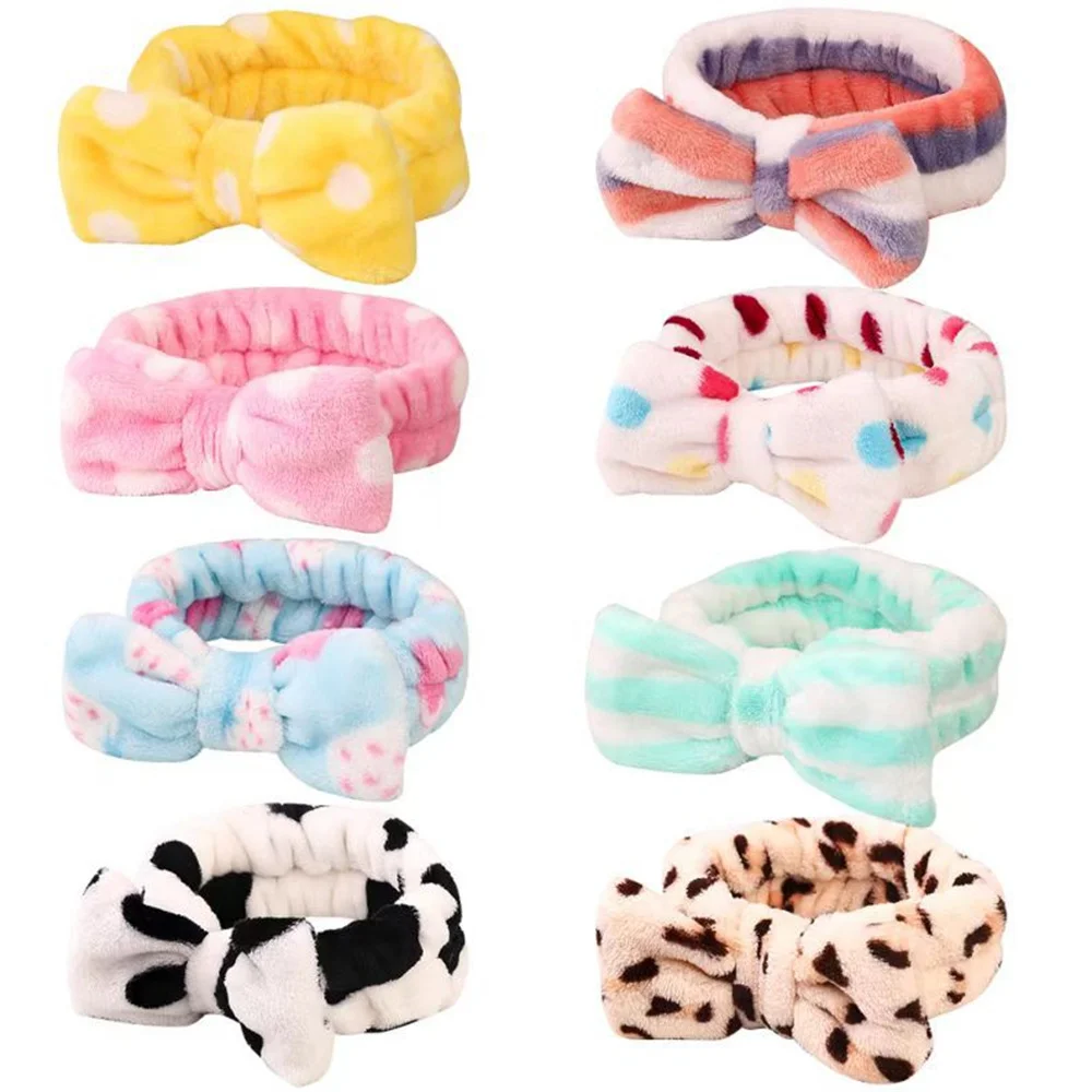 Soft Bow SPA Headbands Elastic Lady Girls Coral Fleece Shower Make Up Facial Knot Lovely Comfortable Skin Care Velvet Headwraps