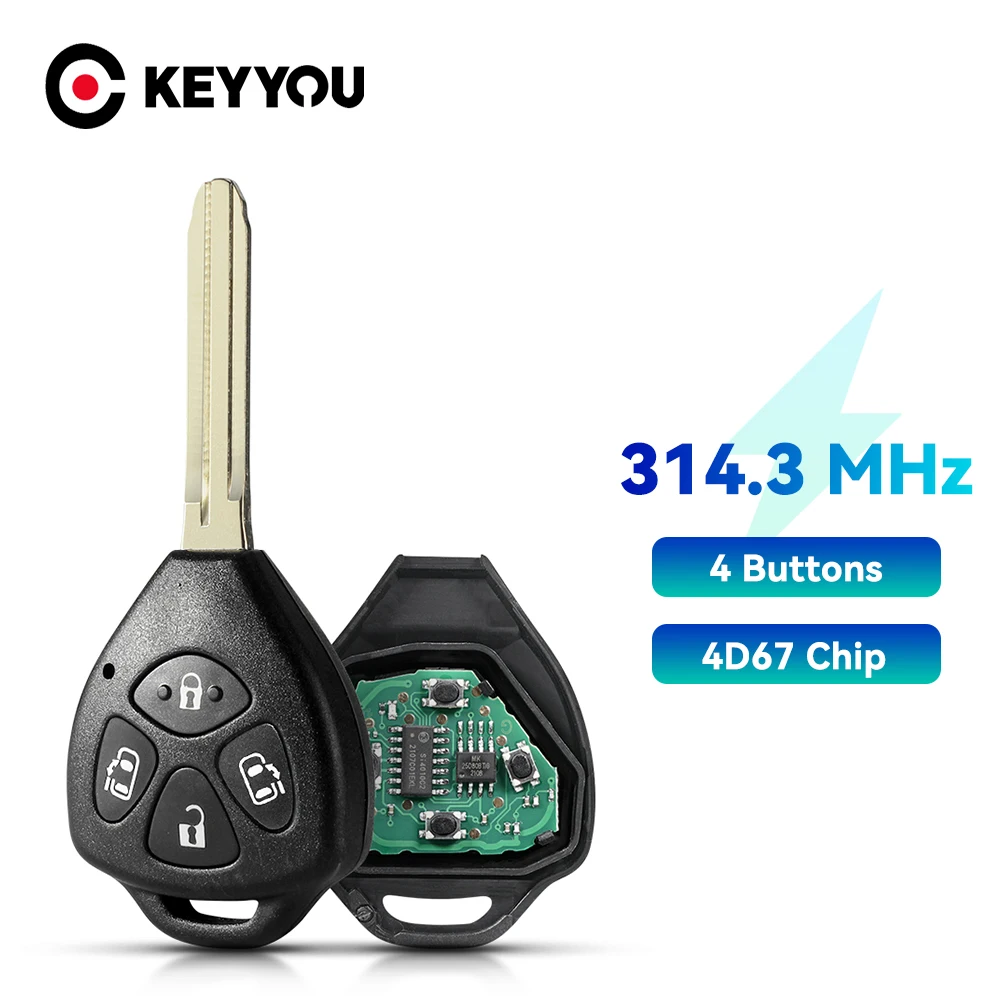 KEYYOU Replacement Remote Key Fob 4 Button 314.3MHz With 4D67 Chip for Toyota Noah Voxy Estima Alphard 2001 2002 2003 2004