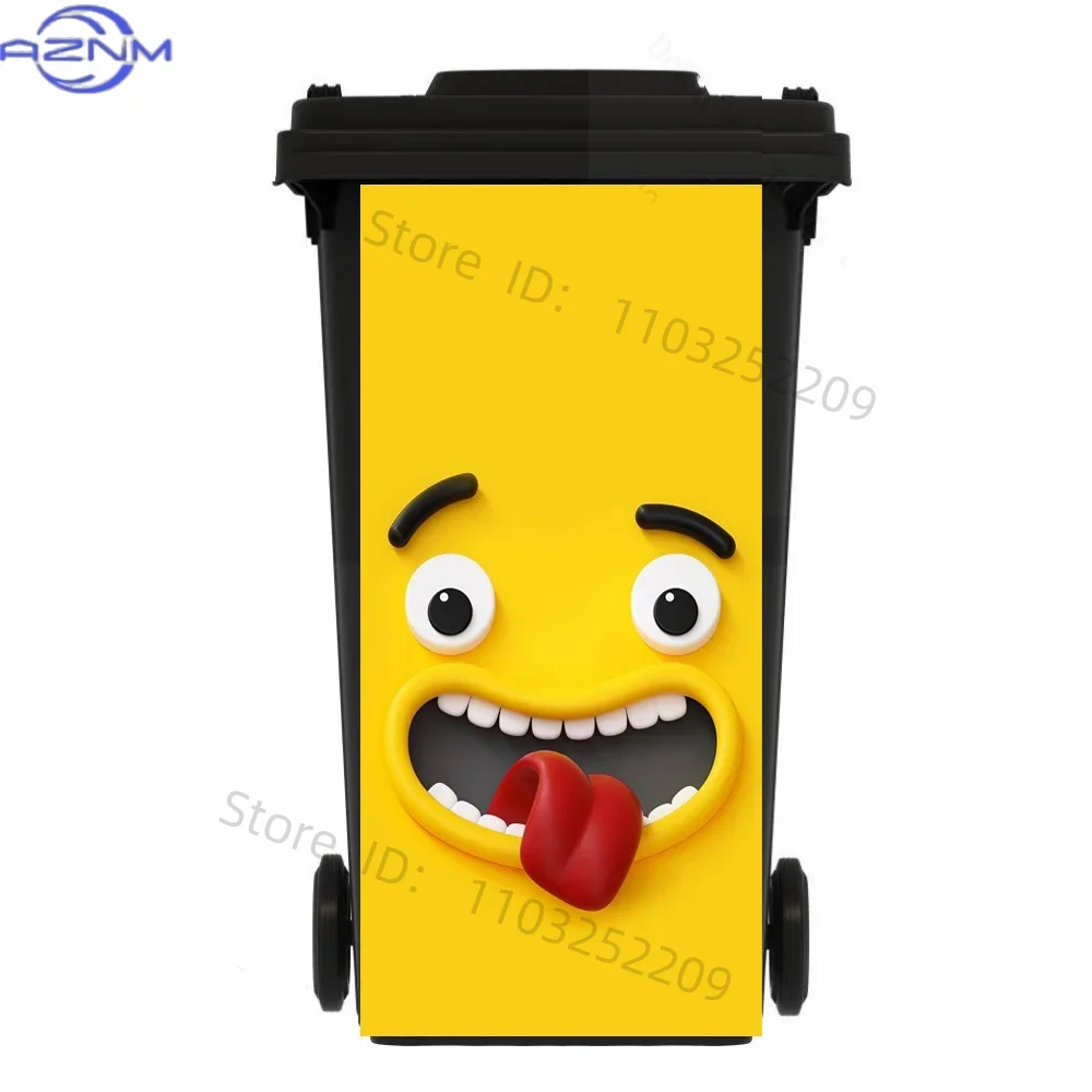 Funny Cattle Animal Trash Can Sticker Outdoor PVC Waterproof Stickers Diy Garbage Bin Green Plant Leaves Peel and Stick Decals
