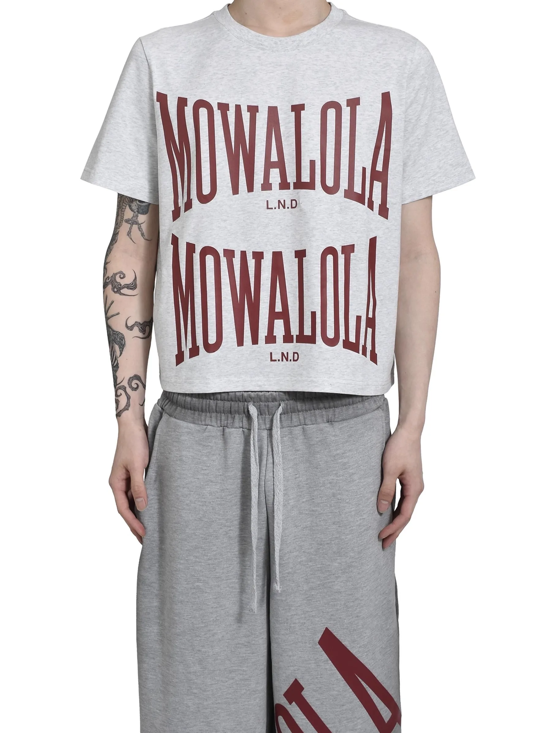 

2025 Mowalola Double Sweat visual printed gray slim fit T-shirt tee TX1452