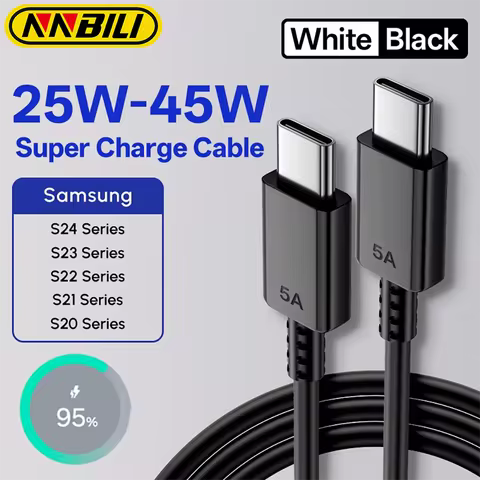 NNBILI PD 45W TYPE C Cable For Samsung S20 S21 S22 S23 S24 S25 Ultra Note 10 20 A53 A54 Super Fast Charging 25W USB C Data Cable