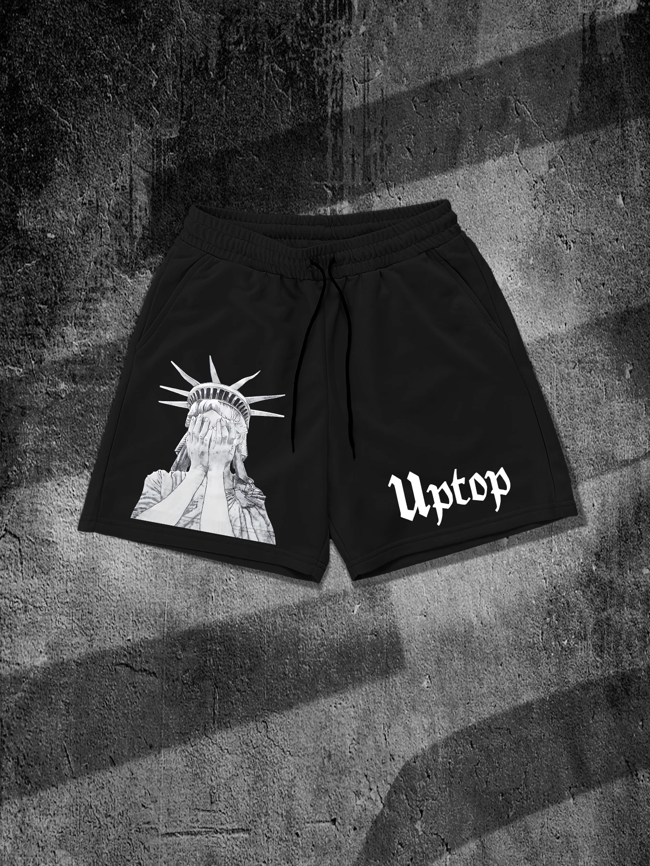 

Men's Crying Liberty Statue Graphic Shorts Gothic Streetwear Drawstring Quick Dry Summer Casual Sports Short Pants