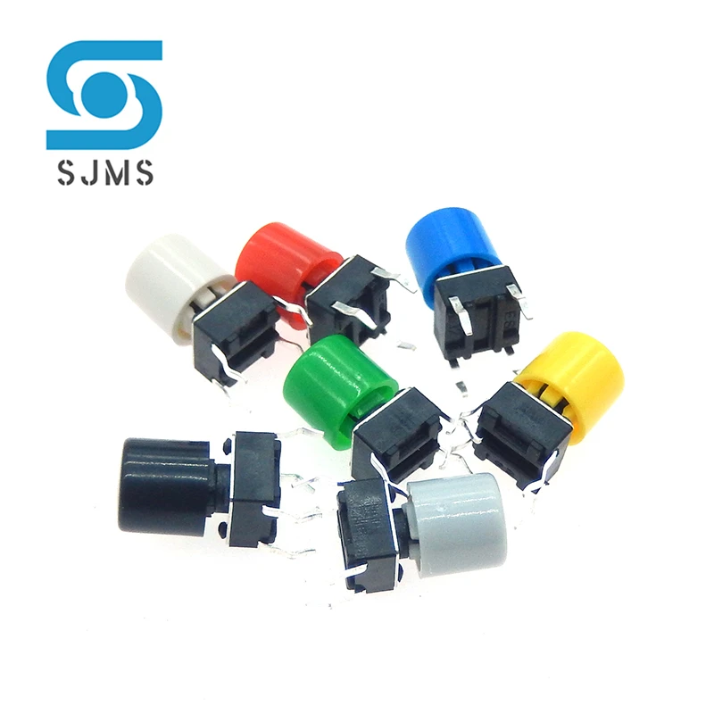 10pcs 6*6*7.3mm DIP-4PIN SMD-4PIN Momentary Tactile Tact Touch Micro Push Button Switch 6X6X7.3mm + A111 cylindricity Switch Cap