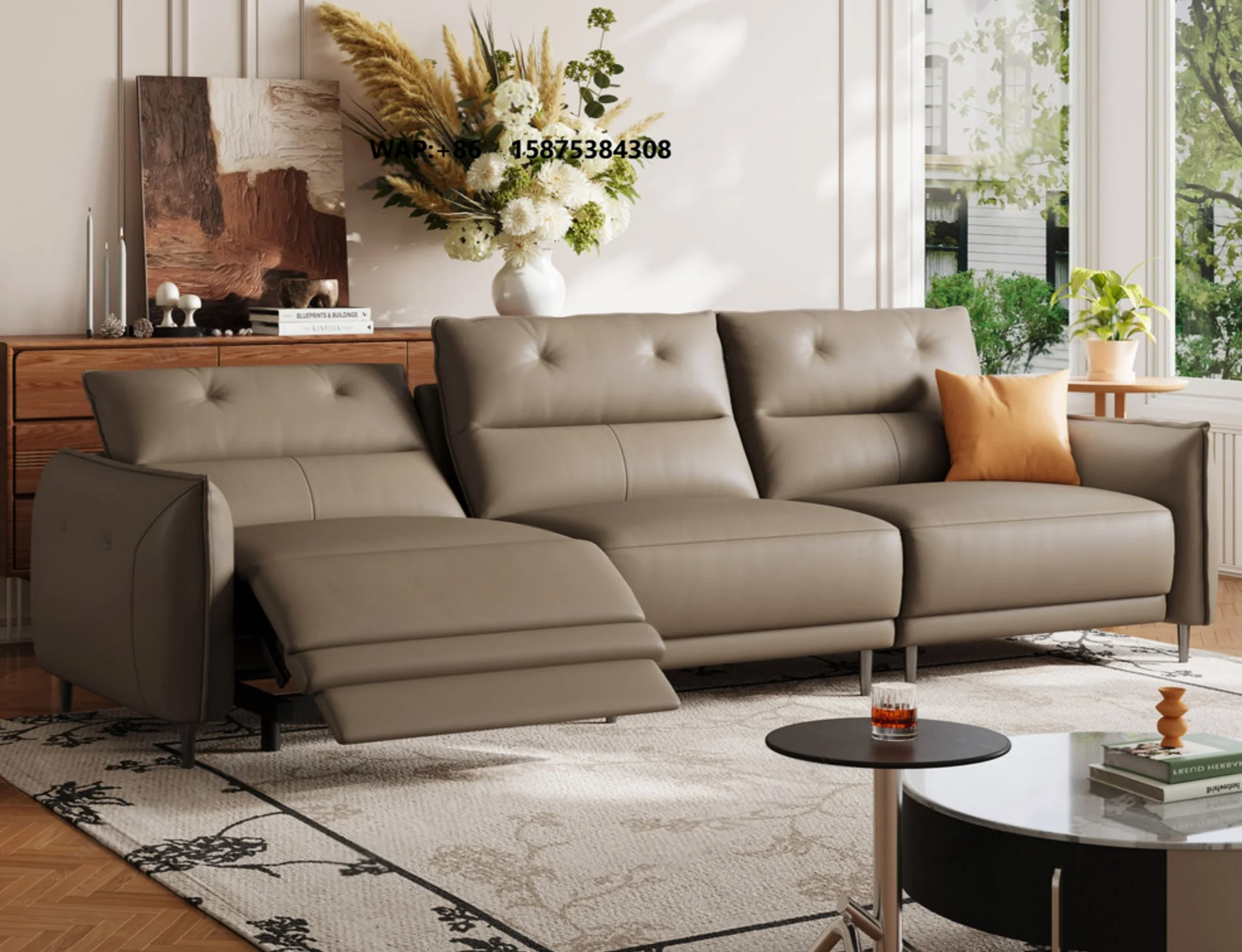 Italian Minimalism, Zero-wall-leaning Electric Functional Sofa,one-touch Start/stop for Easy Lying Flat, Coffee Brown