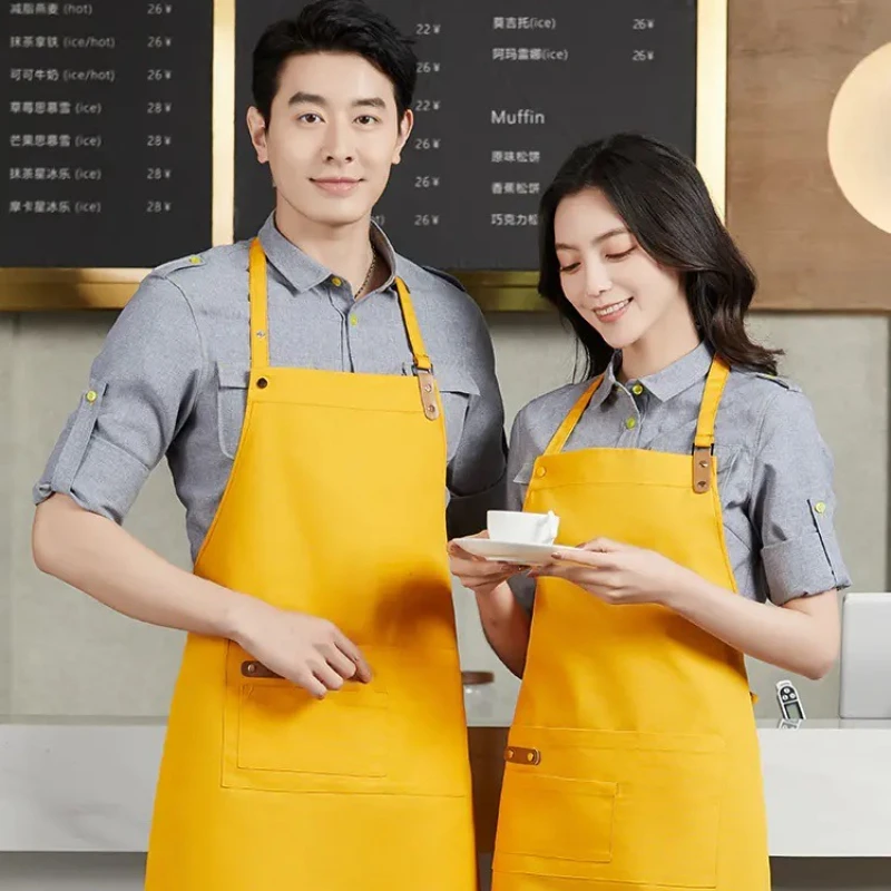 Grembiule in tela con collo appeso per uomini e donne personalizzabile con motivo logo