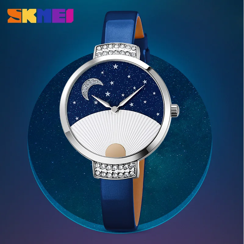 SKMEI Brand Fashion Women Watch Moon Star Dial Design Quartz Watches Casual Ladies Waterproof Watch Female Clock Relogio Mujer