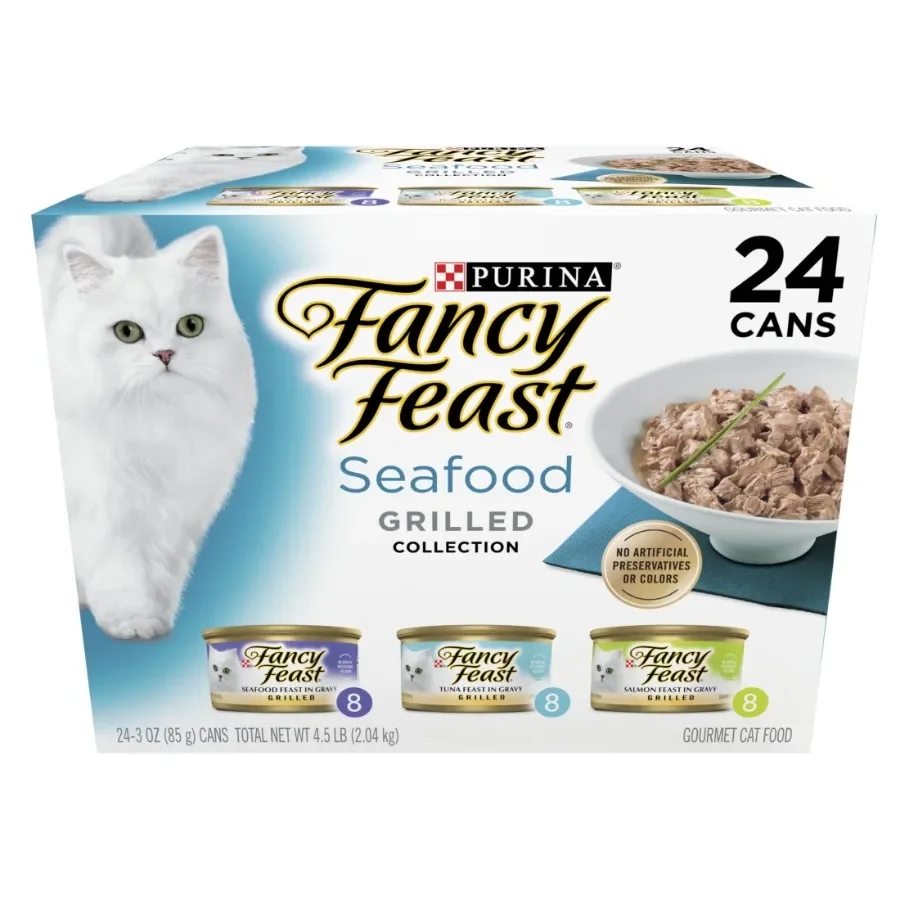 Comida Húmeda para Gatos Purina con Sabor a Mariscos para Gatos de Interior, Rica en Proteínas, Textura Suave, Latas de 3 oz, Surtido de Mariscos