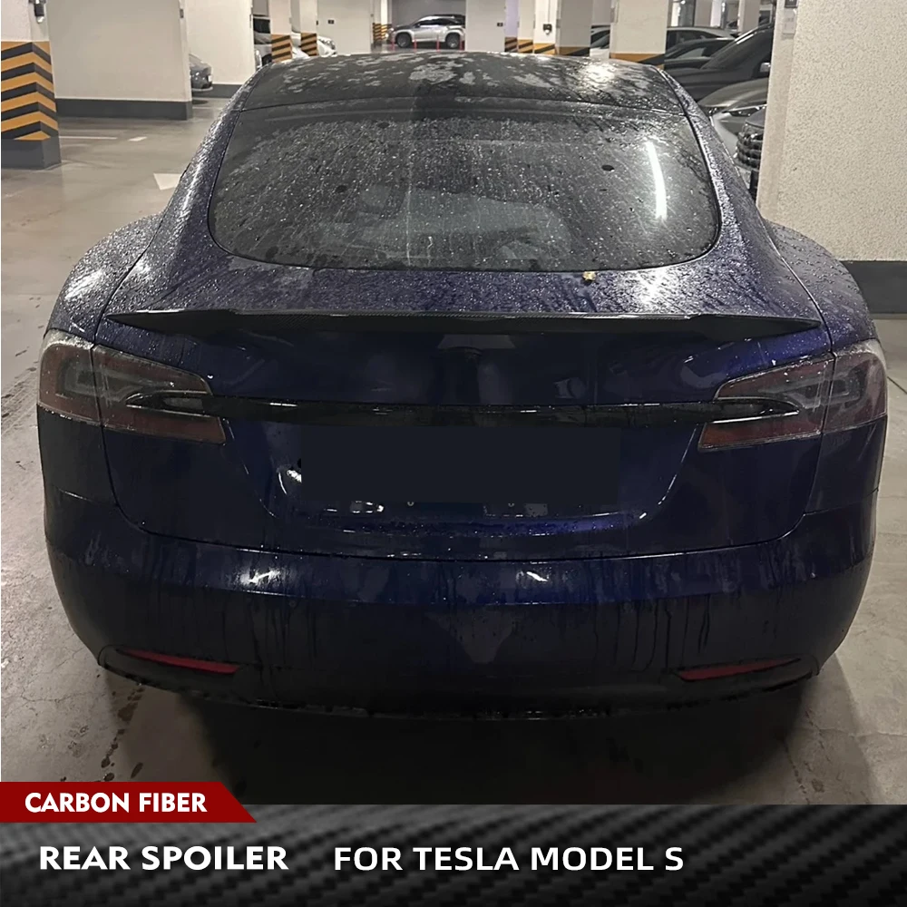 

Для Tesla Model S 2014-2023 задний багажник, крыло из углеродного волокна, FRP, черный автомобильный задний багажник, гоночный спойлер, спойлер на крыло багажника