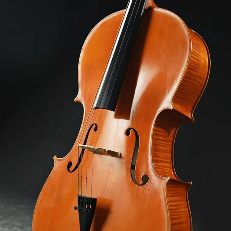 

High Grade 4/4 Full Size Natural Flamed Acoustic Cello Premium Maple Stringed Instrument For Conservatory Practice Playing