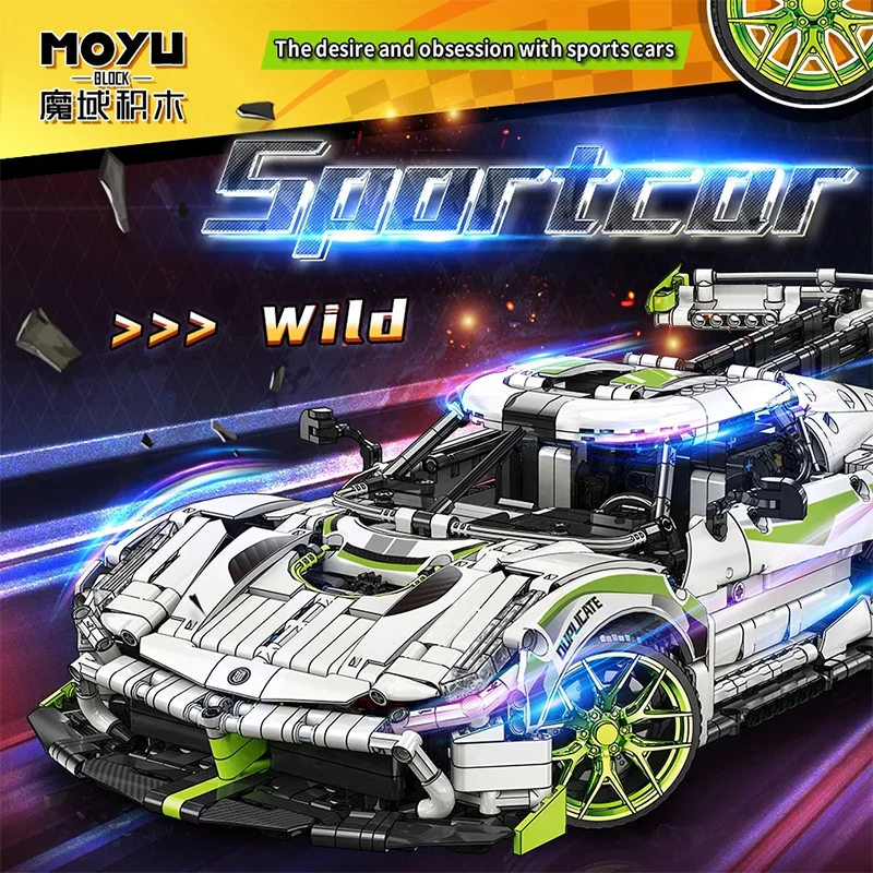 MOYU 88023 techniczne 1:10 supersamochód sportowy Hypercar Model klocki do budowy montaż DIY Puzzle zabawki prezenty bożonarodzeniowe dla dzieci