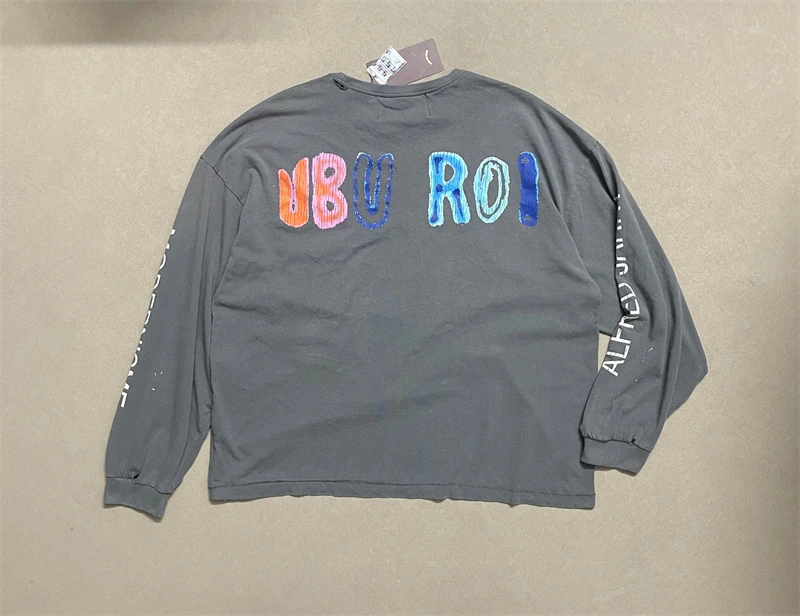 Summer PH Pattern Printed Washed Vintage Street Casual Loose Long Sleeve Cotton Versatile Round Neck Men Oversize Trendy T-shirt