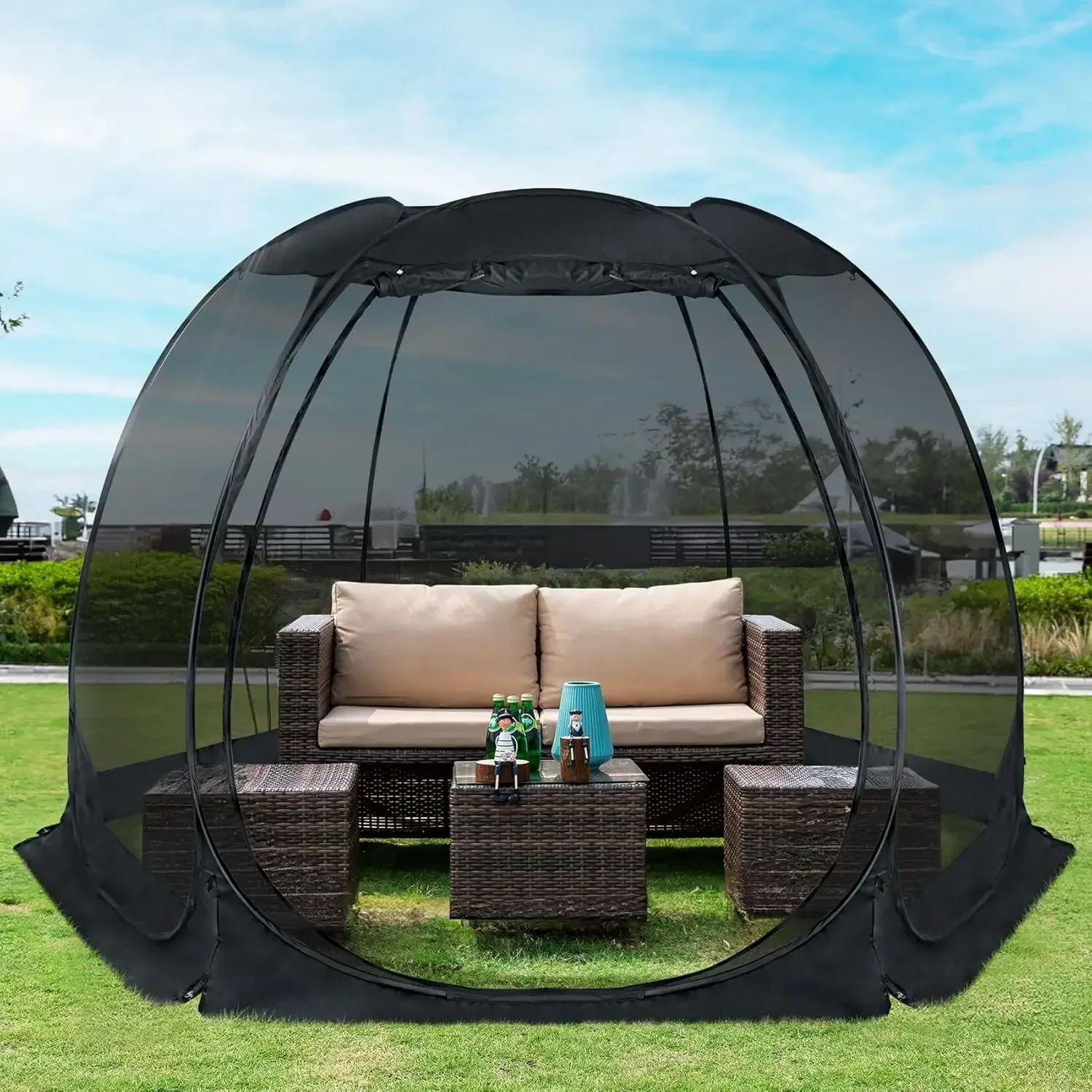 Pop Up Screen House Gazebo with Mosquito Netting, Instant UV Resistant Sun Shelter for Patio & Backyard, Portable Canopy Tent fo