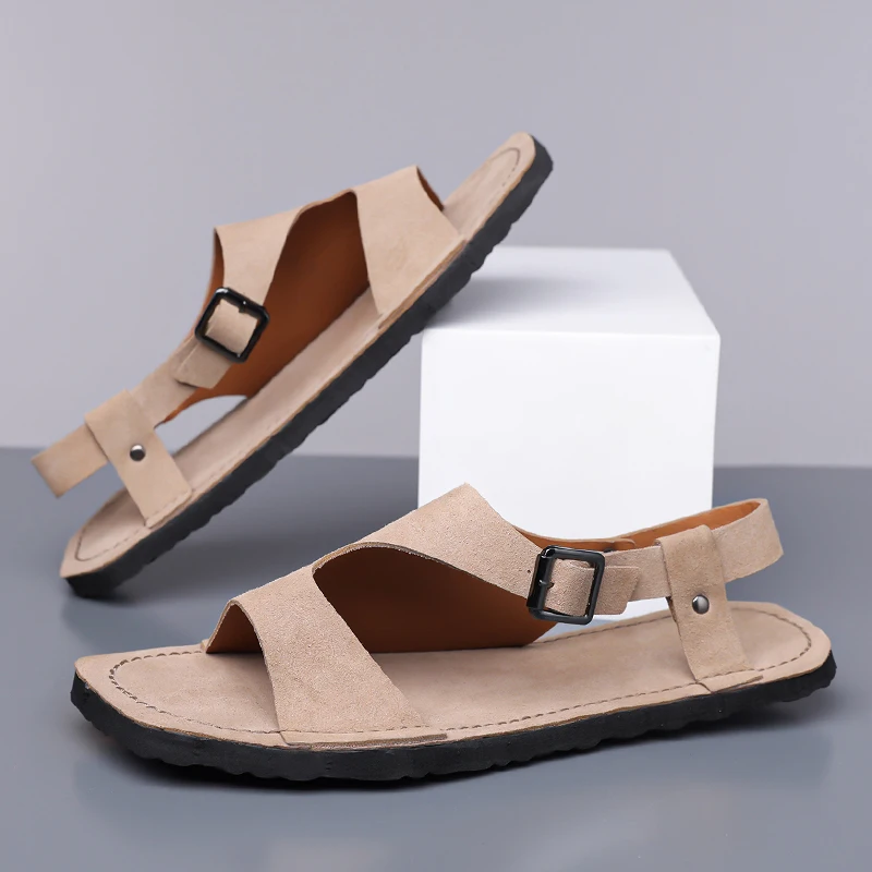Original Retro Square Head Men Business Casual Large 39-48 Buckle Design Soft Bottom Summer Sandals