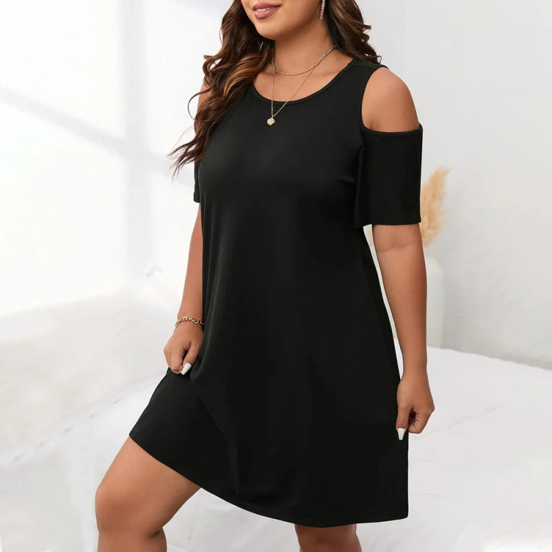 Robe chemise ample à manches dénudées, couleur unie, décontractée, grande taille, vêtements pour femmes, col rond européen et américain, court