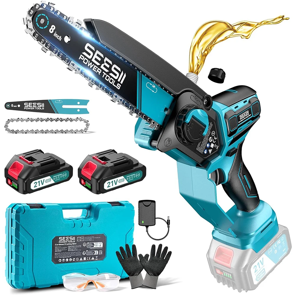 SEESII 6&8'' Bürstenlose Elektrische Kettensäge 1000W Kabellose Elektrische Säge Holzbearbeitungs-Gartenschere für Makita 18V Akku
