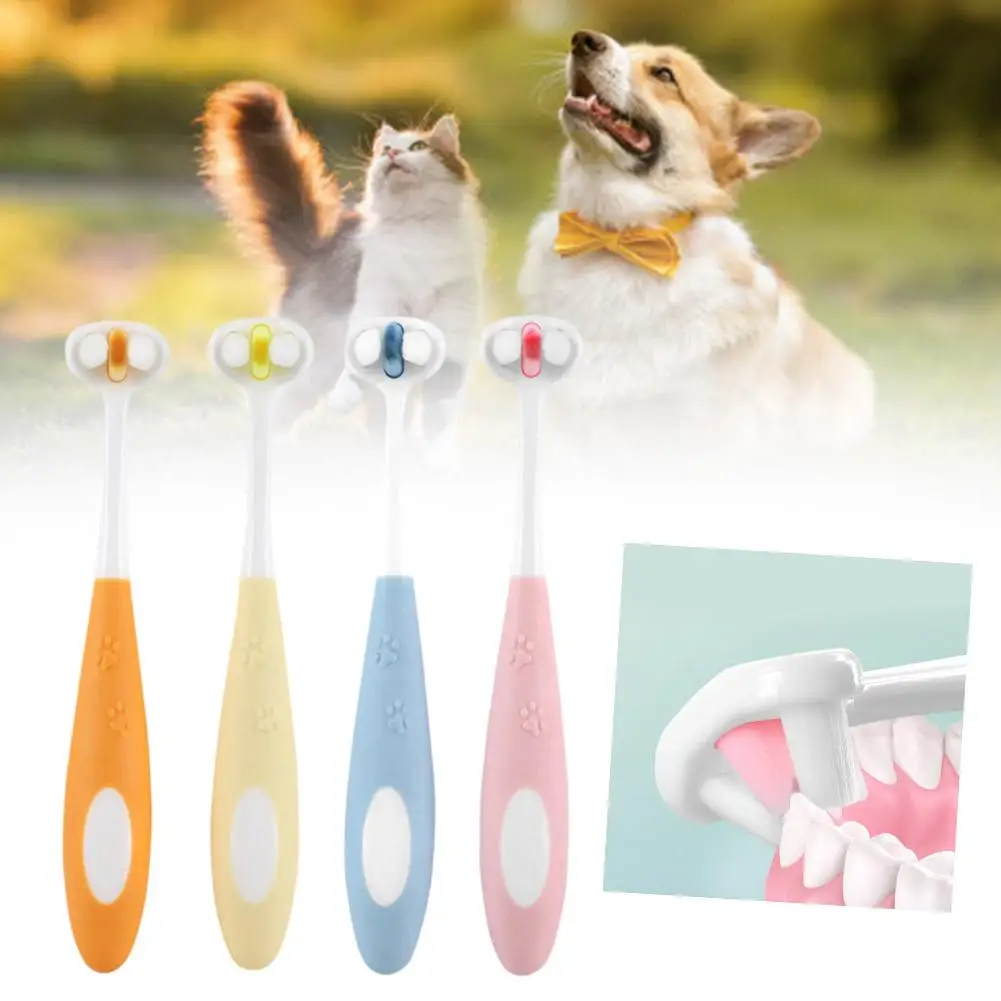 Cartoon Soft Toothbrush V-shaped Three-sided Toothbrush Bristles Oral Cleaning Ultra Fine Reusable For Pet Dogs Cats