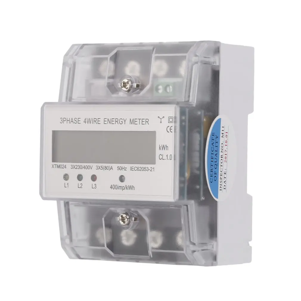 XTM024 5 (80) A 3x230/400V Three-Phase Four Wire Energy Meter Rail Electricity Power Accurate Clear Cover