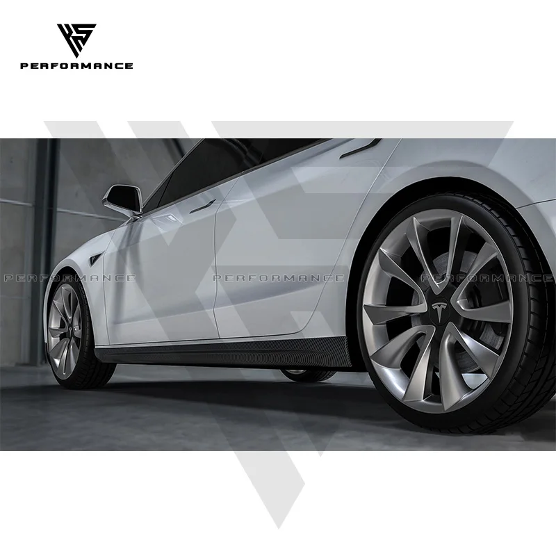 

PT Style Dry Carbon Fiber Car Accessories Extend Side Skirts For Tesla Model 3 2016-2019 Carbon Front Skirts