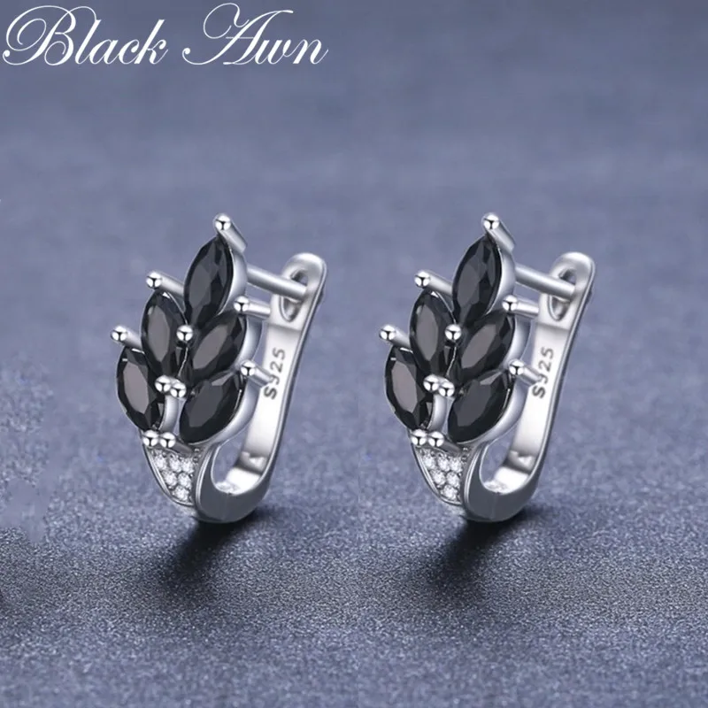 Black Awn 2023 New Hoop Earrings for Women Classic Silver Color Trendy Spinel Engagement Jewelry I232