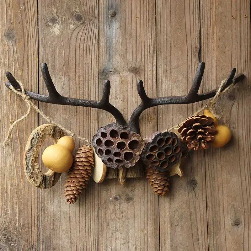 Cast Iron Deer Antlers Clothes Hooks Villa Balcony Garden Outdoors Wall Mounted Decorate Ironwork Originality Deer Head Pendant