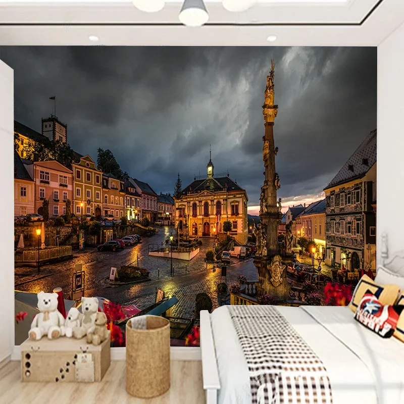 

Custom Photo Mural Wall Wallpapers City Architecture Night Street View Background Wall Painting Creative Restaurant Cafe Decor