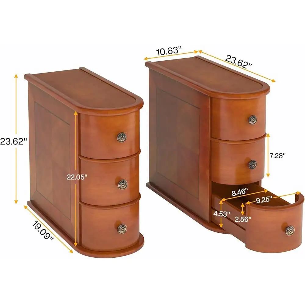 Conjunto de mesa final de madeira estreita de 2 com 3 gavetas Mesas laterais totalmente montadas Decoração de quarto de sala de estar