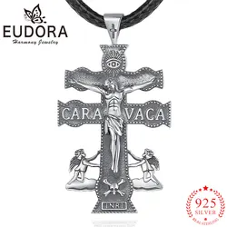 Eudora New 925 Sterling Silver Caravaca Cross Necklace Jesus Angel Religious Pendant Amulet Men Women Personality Jewelry