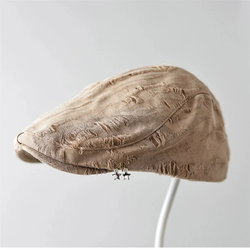 New Spring Japanese Vintage Ripped Newsboy Cap for Women Retro Casual Beret Versatile Literary Chic Baseball Caps