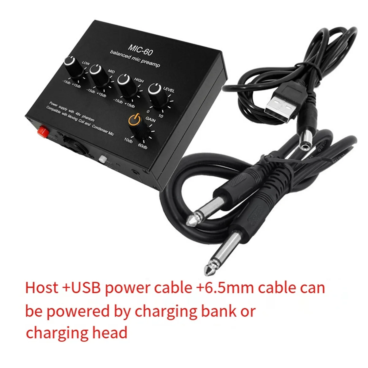 MIC-60เครื่องขยายเสียงเพลงแบบไดนามิกไมโครโฟนลำโพงสมดุลพร้อมพลัง48V Phantom พร้อมสายเคเบิล6.5มม.