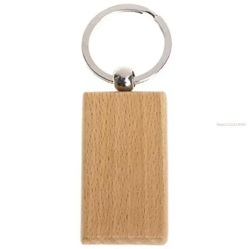 60Pcs Blank Rectangle Wooden Chain Keychains Wood Tags Can Engrave Gifts