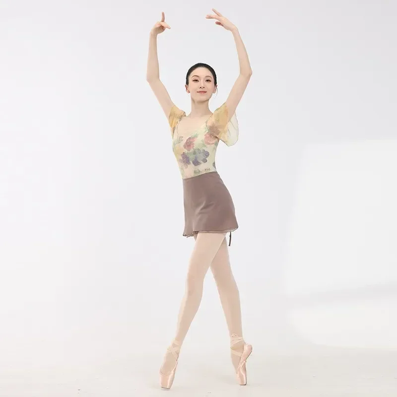 Ballett Trikot Ölgemälde für Frauen Lotus blatt Ärmel Ballerina Bodysuit Erwachsenen Tanz kleidung Ballett Tanz Overall Gymnastik