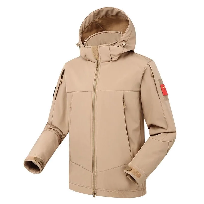 

Autumn and Winter Solid Color Waterproof and Plush Thick Warm Hooded Jacket For Men's Casual Loose Sports High-Quality Jacket