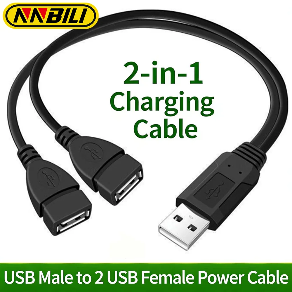 NNBILI 1 Stecker auf 2 Buchsen USB 2.0 Verlängerungskabel Datenkabel Stromadapter Konverter Splitter USB 2.0 Kabel 15cm/30cm