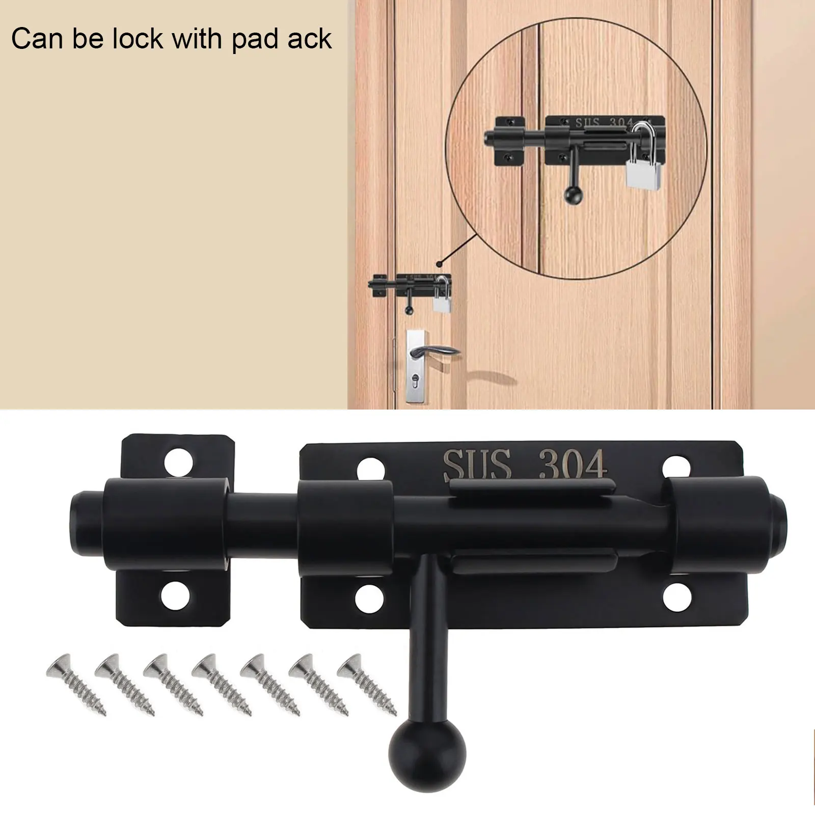 4 Inch Door Bolts 304 Stainless Steel Barrel Bolt Door Latch for Doors / Windows / Cabinets with 8mm Padlock Hole