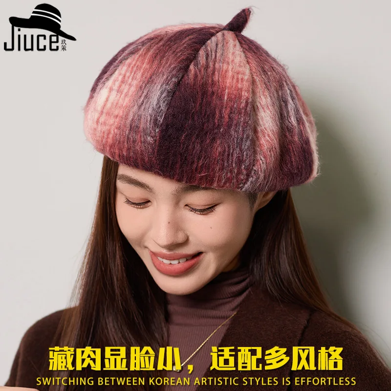 Retro versátil gradiente boina outono inverno chapéu feminino high-end octogonal chapéu quente pintor boina gorro newsboy boné 4m718