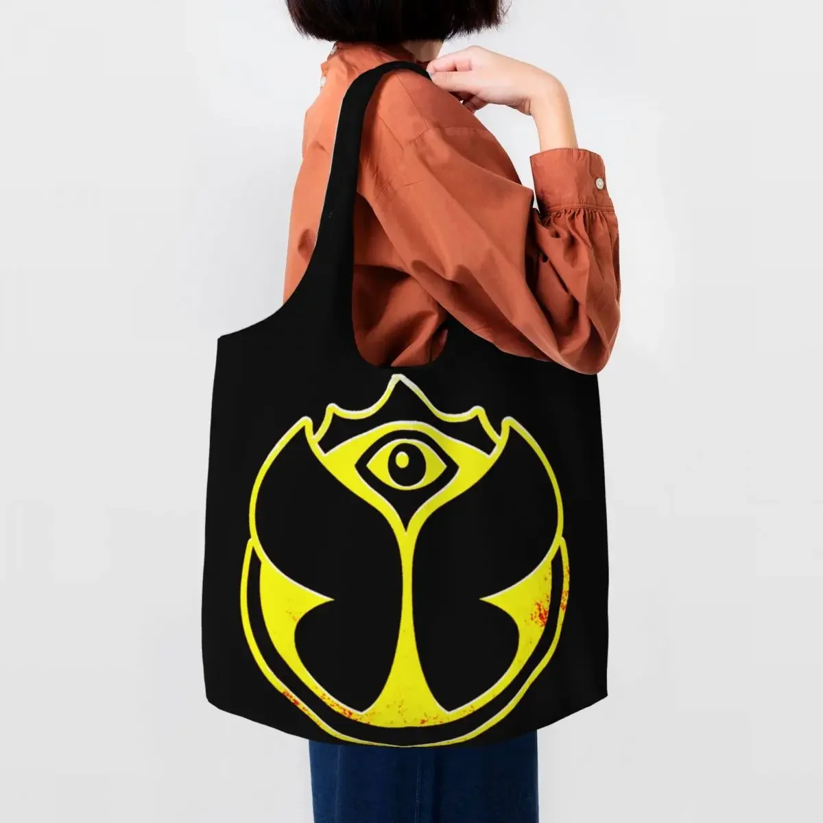 

Custom Tomorrowlands Shopping Canvas Bags Women Capacity Groceries Belgian Electronic Dance Music Festival Tote Shopper Bags