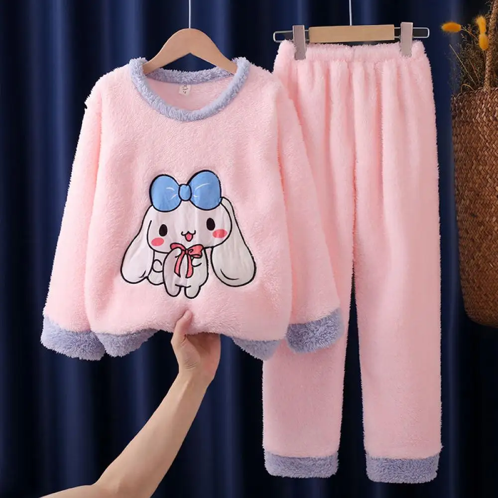 Anime Sanrio Cinnamoroll Hello Kitty kids Plush Pajamas Girl Casual Clothing Costume Sleepwear Kawaii Plushie Home Nightwear