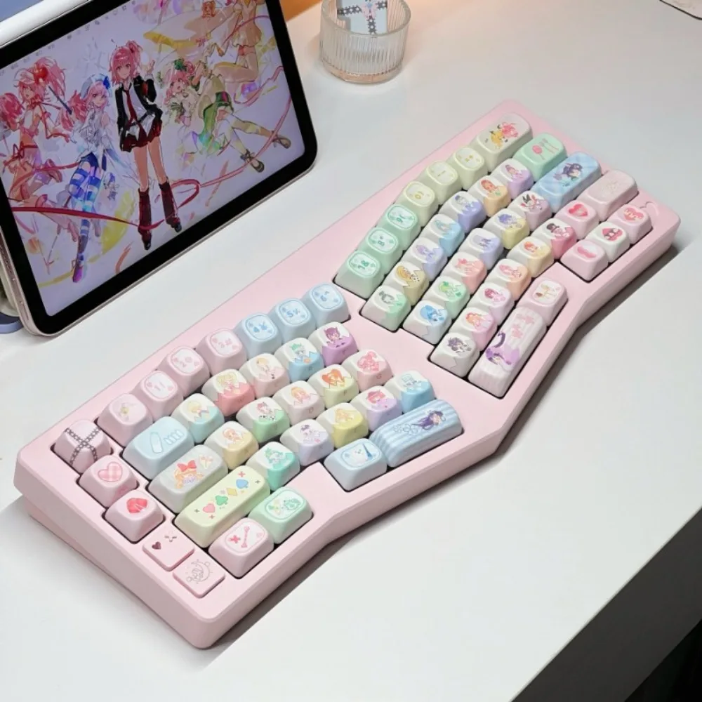 Shugo Chara！Key Cap Heart Unlock PBT EOA Profile Thermal Sublimation Pink Anime Keycaps for Customized Mechanical Keyboard