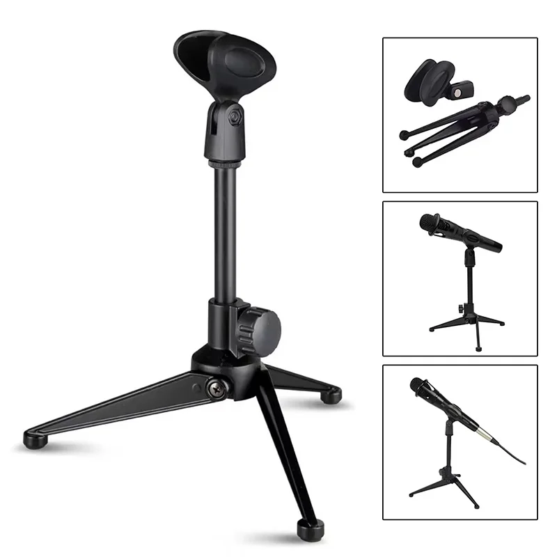 Universal Adjustable Microphone Stand Portable Lightweight Bracket Space-saving Desktop Tripod Holders Mini Microphone Tripods