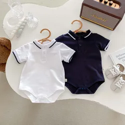 Summer Baby Romper for Boys Korean Turn-Down Collar Jumpsuit Newborn Clothes Toddler Infant One-Pieces Onesies Kids Outfit 2024