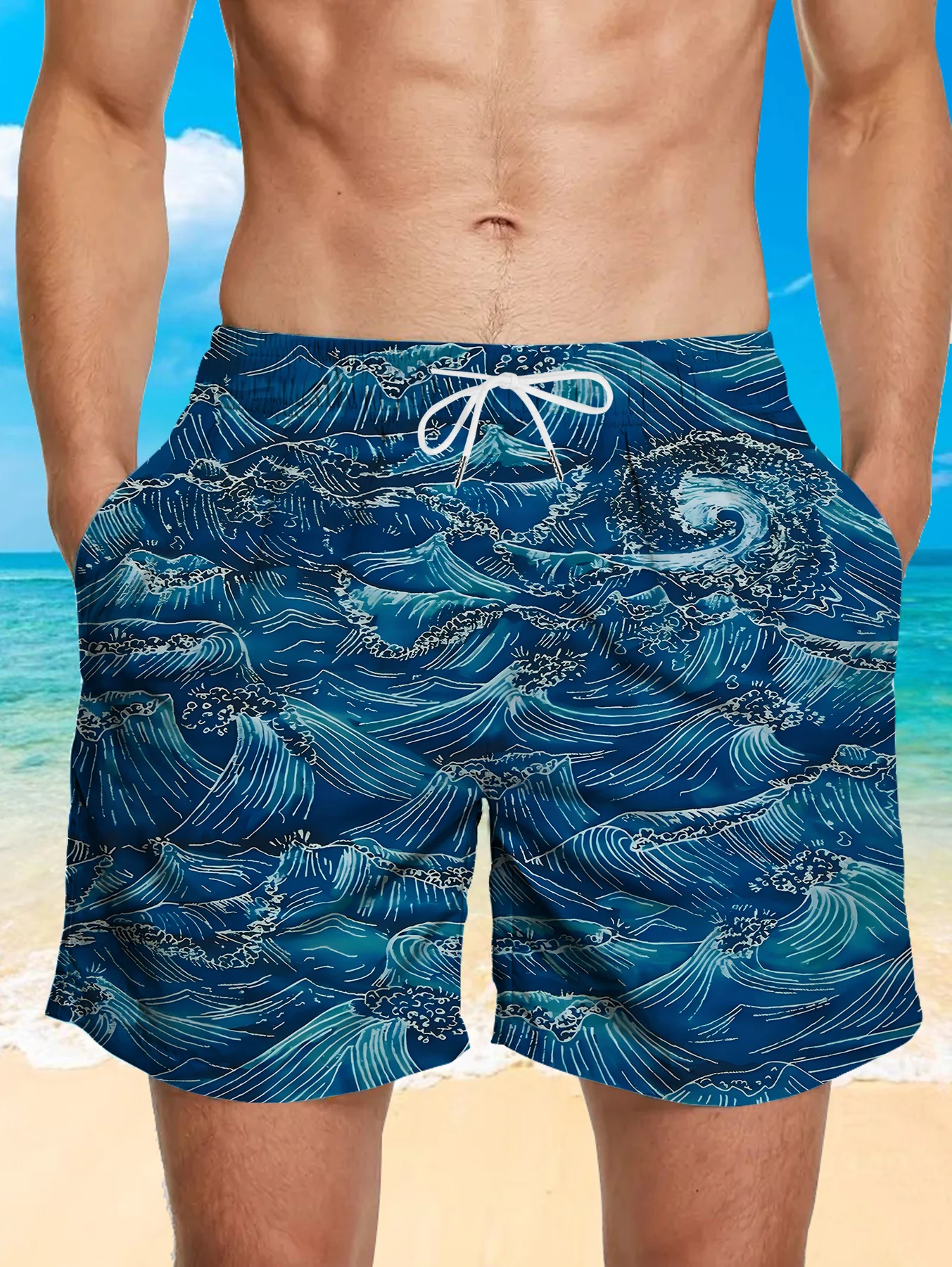 

Polyester Quick Dry Men Shorts Retro Full Digital Print Beach Casual Board Pants