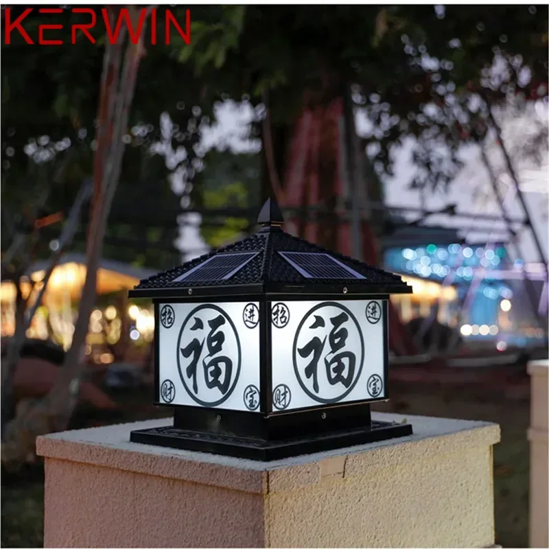 KERWIN Solar Post Lamp LED Outdoor Creative Vintage Pillar Lights Waterproof IP65 for Home Villa Courtyard Porch Decor