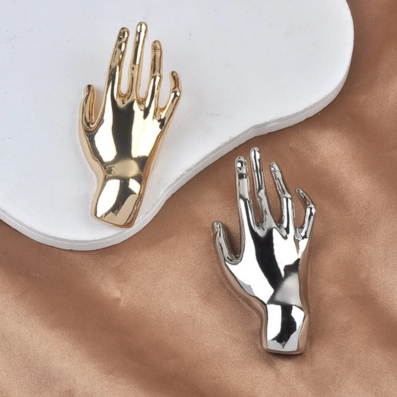 NEW Vintage Metal Hand-shaped Brooch Minority Design Glossy Clothes Pin For Women Punk Unique Suit Pins Party Jewelry Gifts